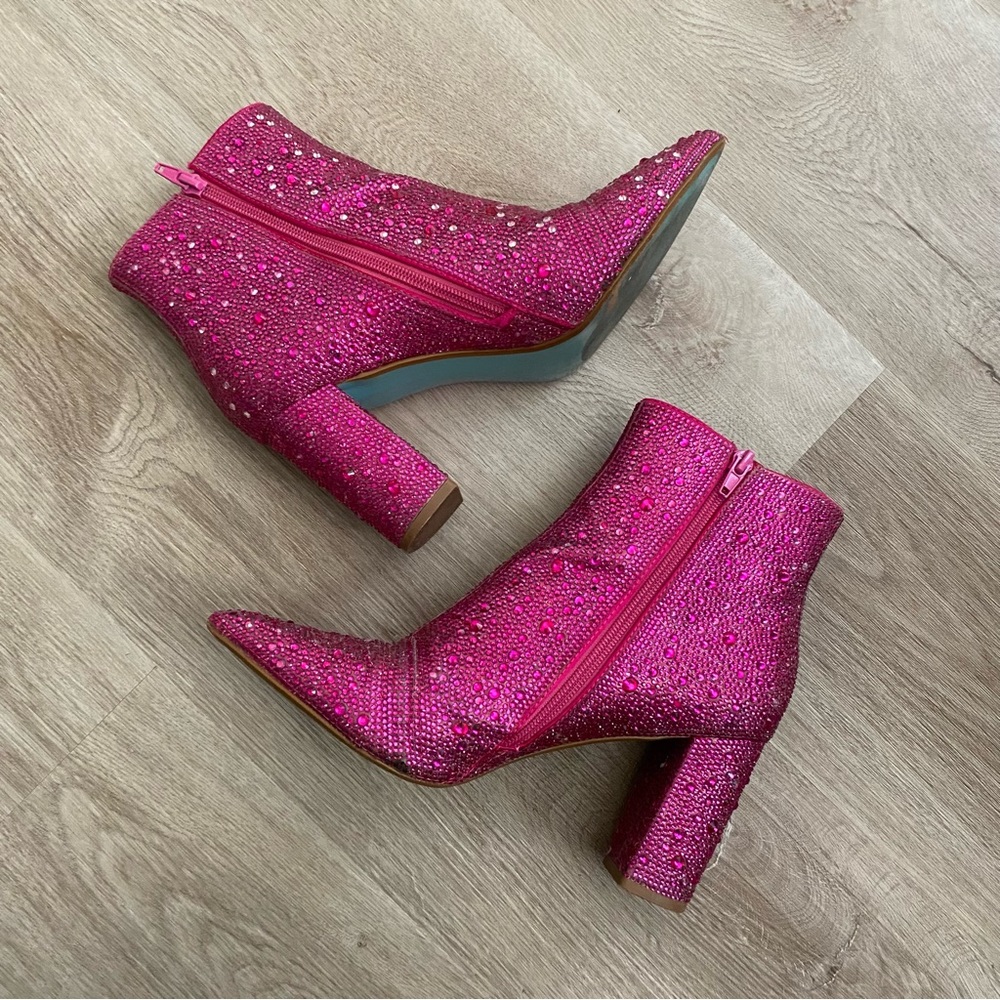 Betsy Johnson Caddy Pink Glass Heeled Booties